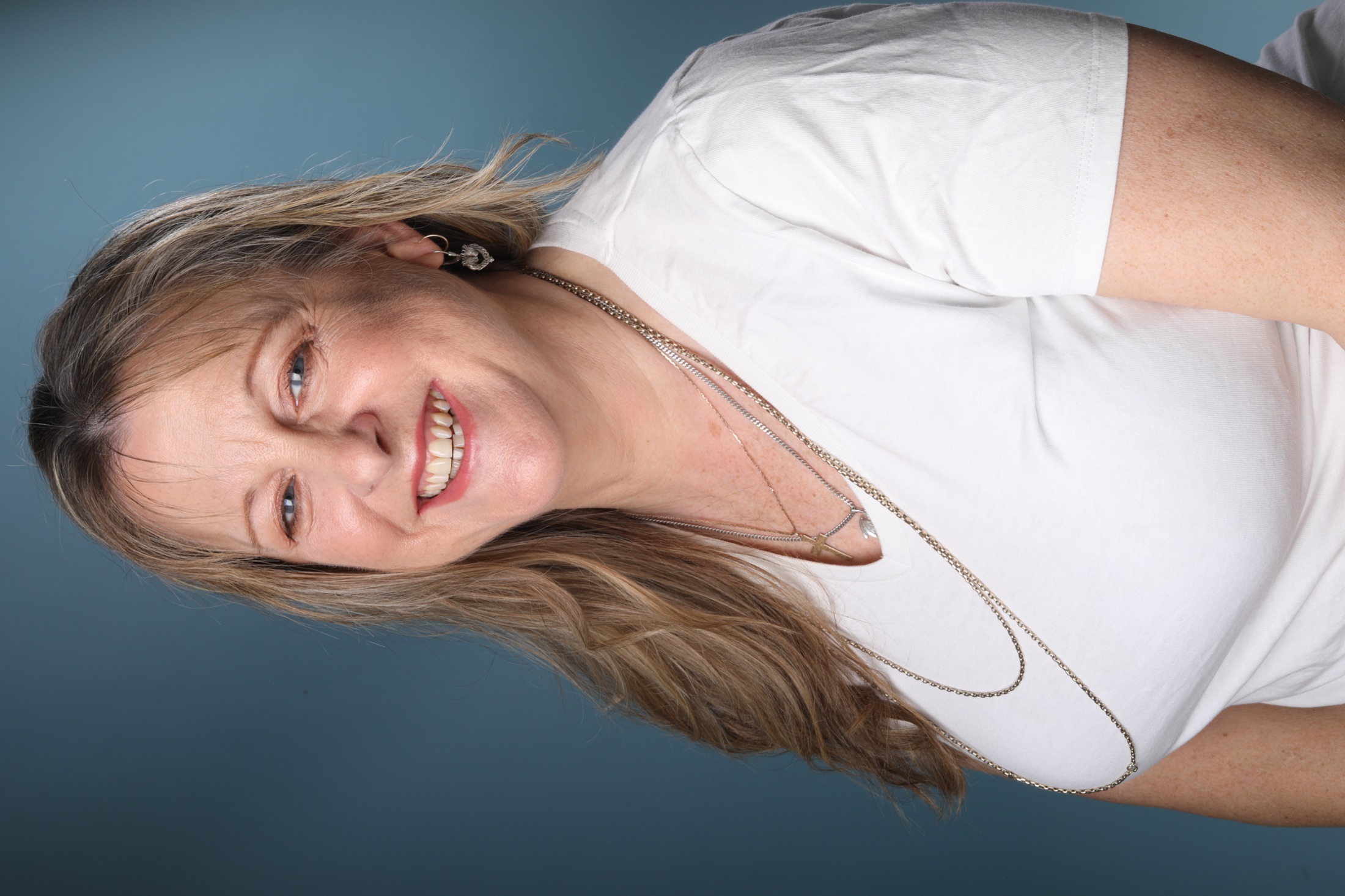 Black and white portrait of Sue Hughes
